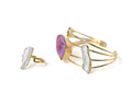Purple Agate Geode & Freshwater Pearl Bracelet & Ring Set – Gold Plated
