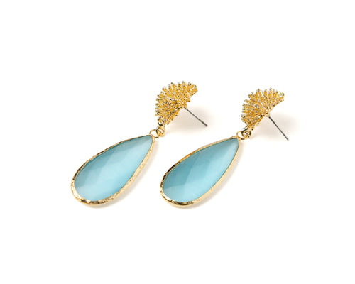 Blue Cat’s Eye Glass Earrings – Gold Plated