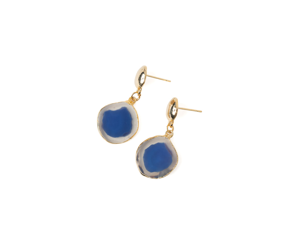 Dyed Agate Slice Drop Earrings – Gold Plated