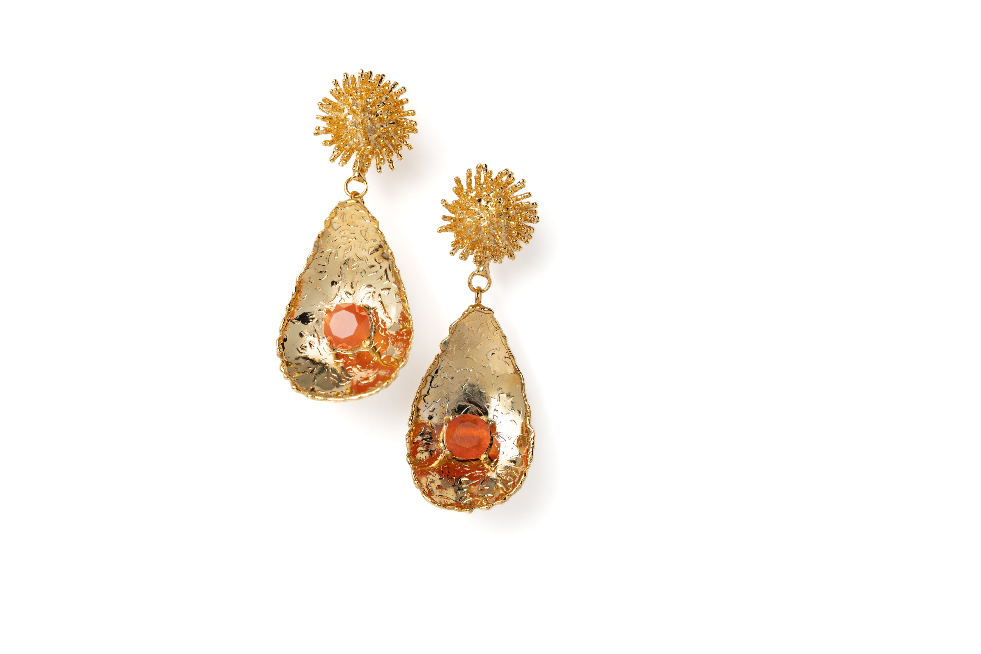 Orange Cat’s Eye Crystal Earrings – Gold Plated