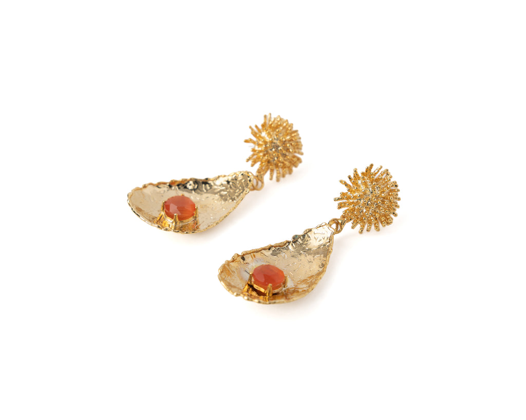 Orange Cat’s Eye Crystal Earrings – Gold Plated