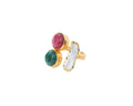 Red & Green Chalcedony with Stick Baroque Pearl Ring – Gold Plated