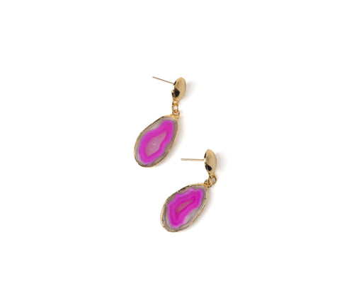 Dyed Agate Slice Drop Earrings – Gold Plated