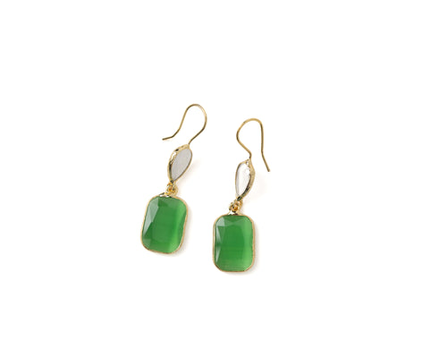 Faceted Cat’s Eye & White Chalcedony Drop Earrings – Gold Plated