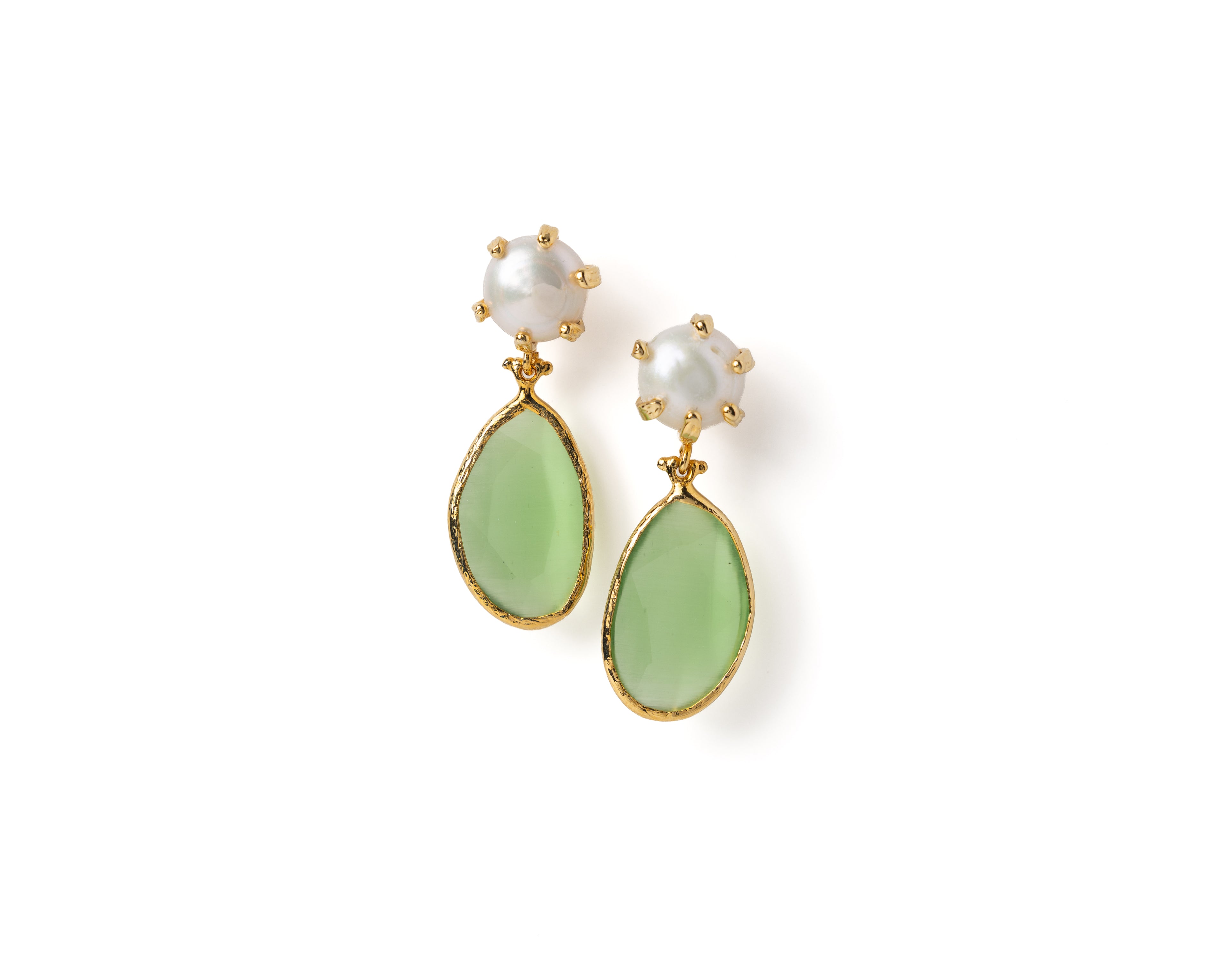 Freshwater Pearl & Green Chalcedony Drop Earrings – Gold Plated
