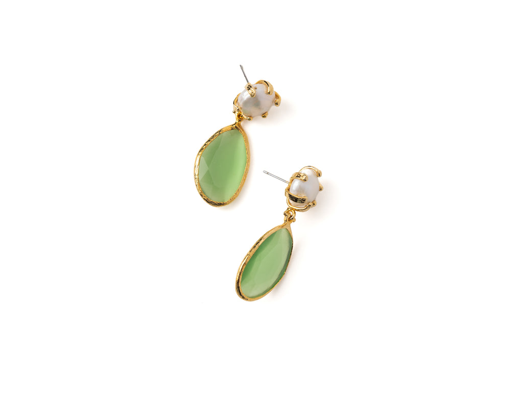 Freshwater Pearl & Green Chalcedony Drop Earrings – Gold Plated