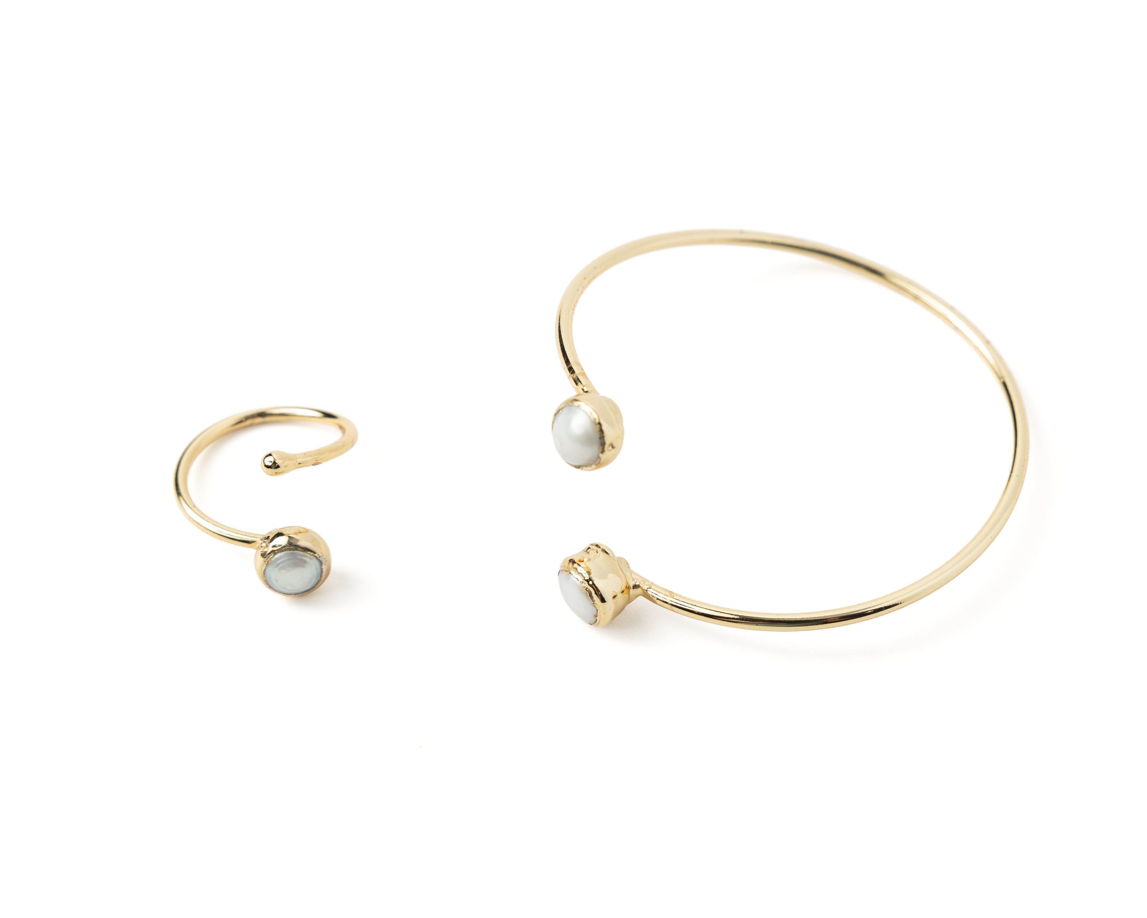Freshwater Pearl Bracelet & Ring Set – Gold Plated