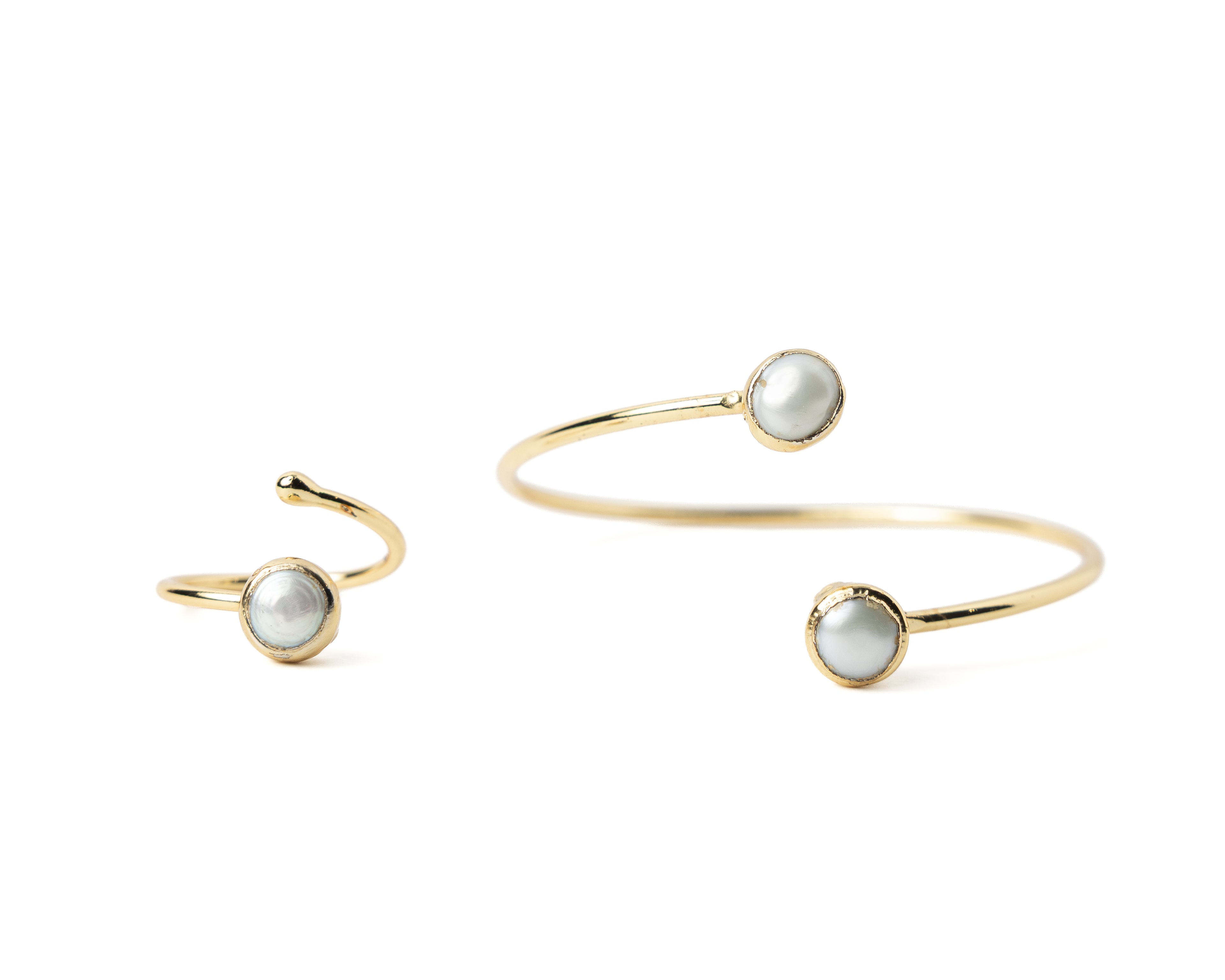 Freshwater Pearl Bracelet & Ring Set – Gold Plated