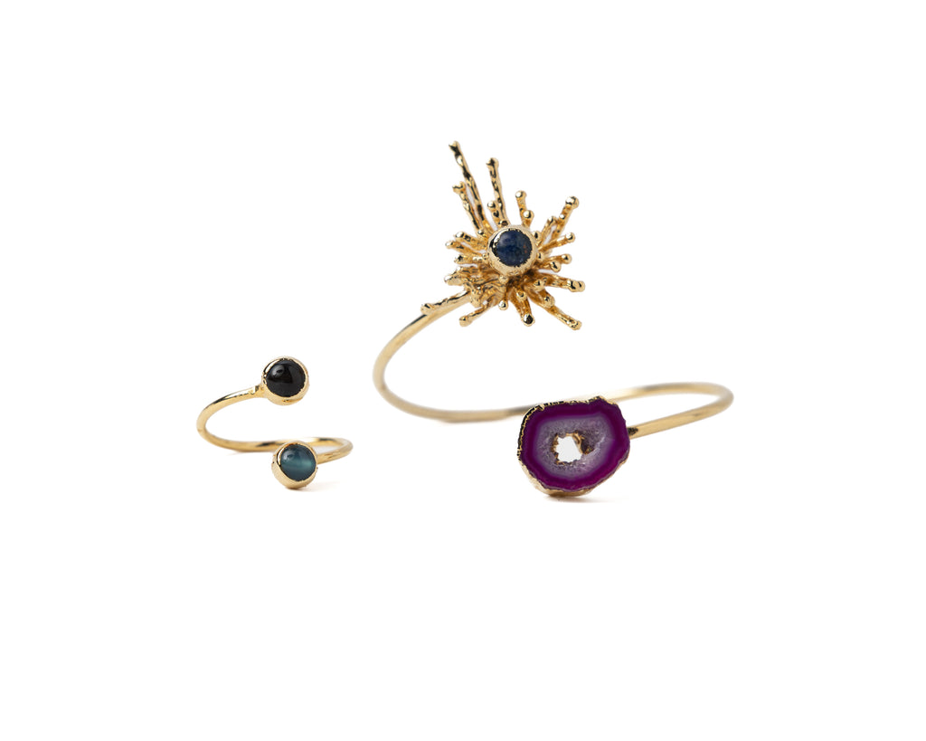 Purple Druzy Agate Bracelet & Ring Set – Gold Plated
