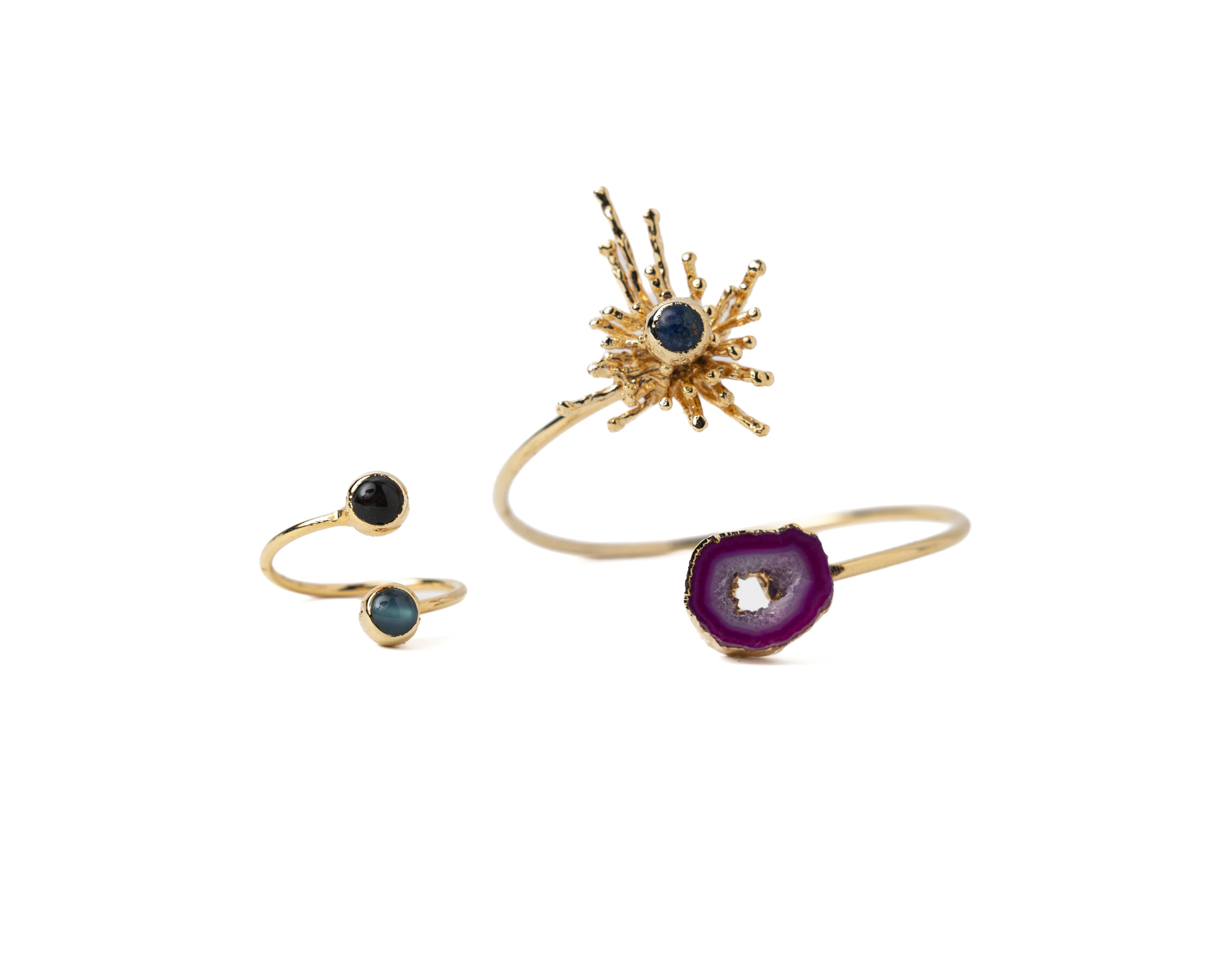 Purple Druzy Agate Bracelet & Ring Set – Gold Plated