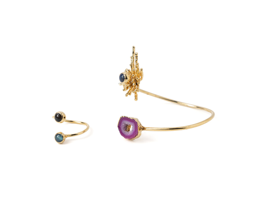 Purple Druzy Agate Bracelet & Ring Set – Gold Plated