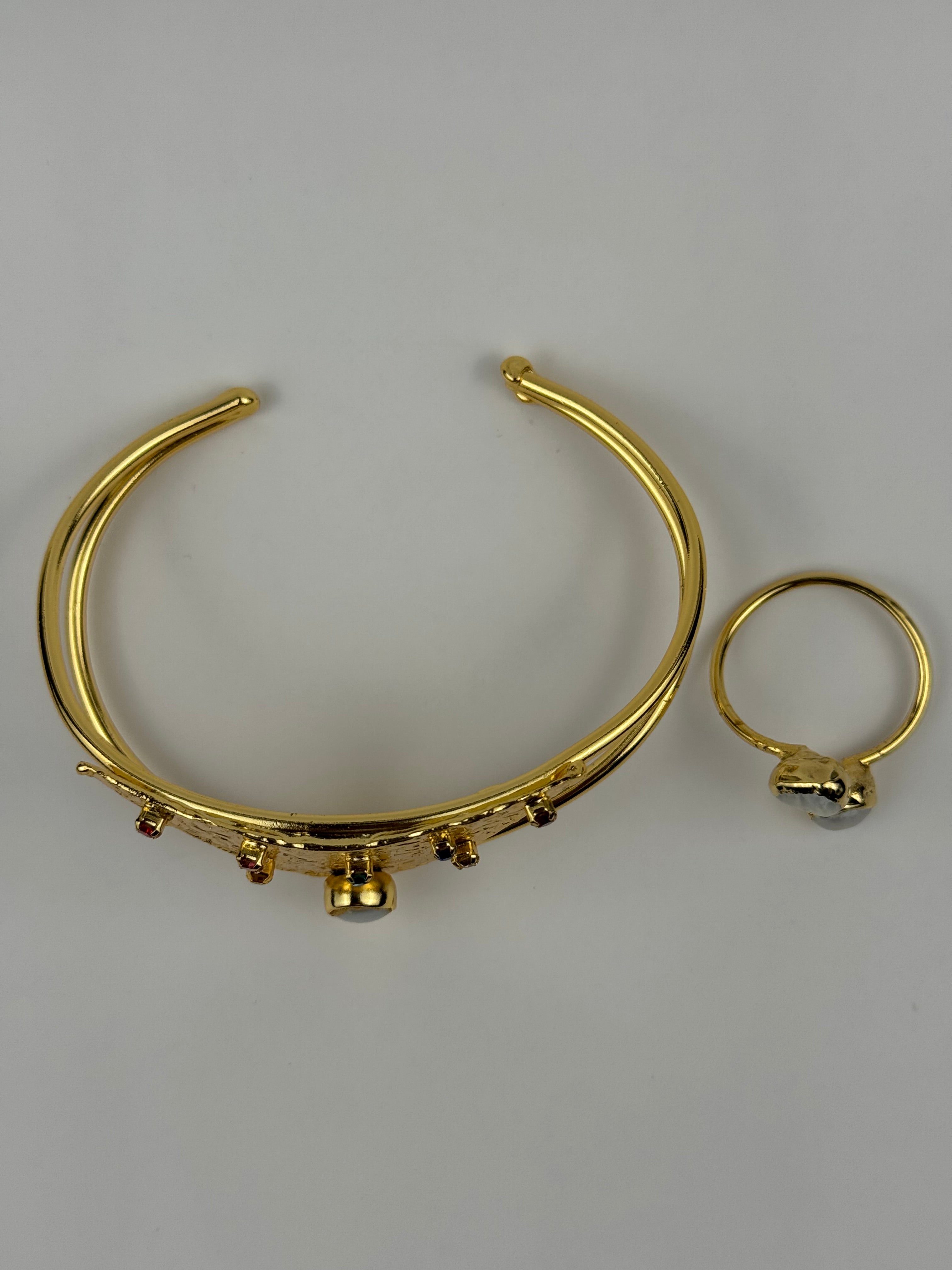 Handmade Gold Plated Bracelet & Ring Set With Real Pearl